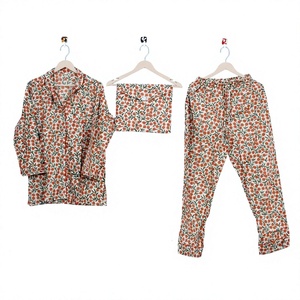 Ensemble de pyjama pour femmes en coton 100% à imprimé floral, manches longues, longueur intégrale, vêtements de nuit décontractés doux, col rabattu, taille élastique - Product Image 1