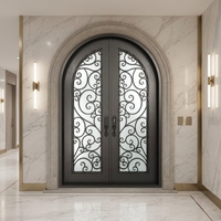 Porte d'entrée en fer forgé blanc, verre/fer, double ouverture