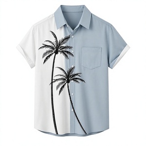 Chemise décontractée pour homme bicolore à manches courtes avec boutons recouverts d'imprimés personnalisés, tissu respirant et à séchage rapide, écologique - Product Image 1