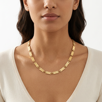 Collar de Eslabones Ovalados Martillados en Tono Dorado, Cadena de Acero Inoxidable, Joyería para Mujer, Regalo para Fiesta
