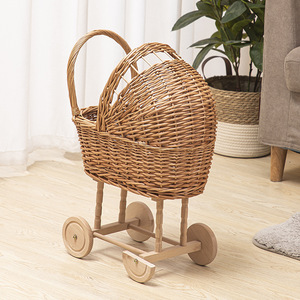 Chariot de courses en rotin tressé fait main pour enfants, panier de photographie, chariot de rangement durable et écologique avec roues - Product Image 4
