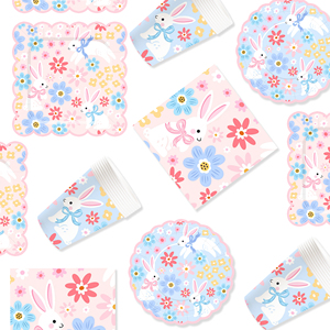 DAMAI Nuevo Juego de Vajilla Desechable con Diseño Personalizado Temático de Pascua, Platos de Papel para Postre y Cena, Vasos y Servilletas con Conejo y Flores - Product Image 4