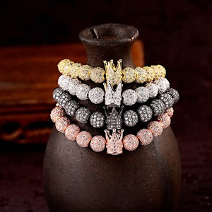 Luxury Cubic Zircon Pave Beaded King Crown Bracelets Fashion <strong>Charm</strong> Jewelry Man Gold <strong>Silver</strong> Black Rose Gold Party Wedding Gift - Product Image 6