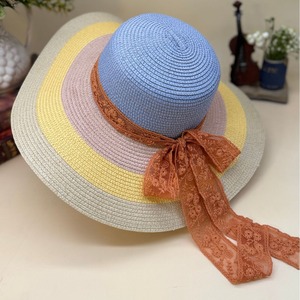Women's Wide Brim Straw Sun Hat Summer 2025 Natural Grass Knitted Purple Blue Pink Lace <b>Bow</b> Beach Outdoors - Product Image 2