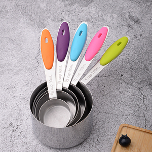 Dụng Cụ Đo Lường Nhà Bếp Bộ Thìa Và Cốc Đo Lường Bằng Thép Không Gỉ 304 Tay Cầm Silicon Nhiều Màu Có Cân - Product Image 3