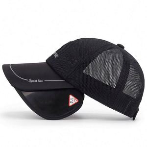 Summer Breathable Mesh Baseball Cap Telescopic <b>Pull</b>-Down Brim for Adults-Unisex Outdoor Fishing Sun Protection 7-Panel Design - Product Image 1
