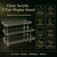 Support de service surélevé transparent à 3 niveaux, personnalisé et très demandé, pour buffet de mariage, desserts, pâtisseries, sushis, présentoir à gâteaux en acrylique