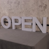 Huruf LED Channel Sign Pabrik, Neon Sign LED, Huruf Bercahaya OPEN RGB Track Letter Sign