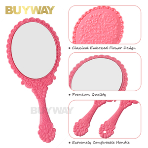 Juego de espejo de mano y peine con diseño floral vintage, espejo de mano pequeño de plástico con logotipo personalizado, espejo cosmético de lujo con forma de corazón - Product Image 3