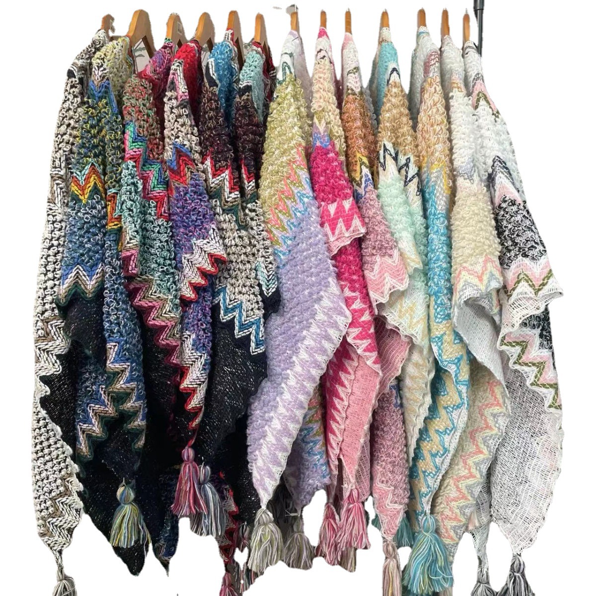 High Quality Women's Ethnic Winter Wool Cashmere Blended Fabric Long Poncho Shawl Knitted Tassel Traditional Scarf Cover-Up
