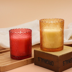 Barattolo di vetro con candela per aromaterapia per aromaterapia con figure goffrate vuote di colore rosso giallo grigio - Product Image 2