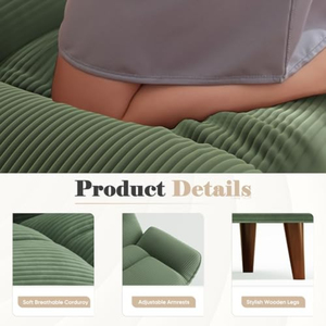 Canapé-lit futon, canapé deux places futon avec dossier et accoudoirs réglables, canapé-lit avec cadre en bois pour bureau et appartement - Product Image 4