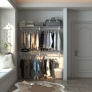 <span class=keywords><strong>Armario</strong></span> de estanterías de alambre para ropa de pared de habitación barata, sistema de estantes de alambre galvanizado independiente para dormitorio - Product Image 1