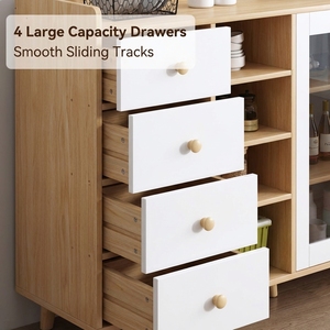 Meuble de salon multifonctionnel en <span class=keywords><strong>bois</strong></span> massif avec portes en verre <span class=keywords><strong>et</strong></span> étagères ouvertes |   Meubles d'appartement peu encombrants grande capacité - Product Image 4