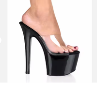 7 pouces-17cm mince discothèque Sexy fétiche Super haut talon modèle spectacle exotique danseuse pôle danse femmes été noir plate-forme pantoufles