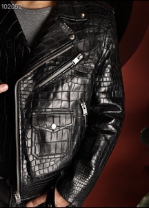 High Quality Leather <b>Jacket</b> Crocodile Black Biker Style Motorcycle <b>Jacket</b> | Classic Real Leather Fashion <b>Jacket</b> For <b>Men</b> - Product Image 5