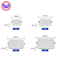 Plafonnier LED encastré rond ou carré en plastique haute luminosité pour bureau, magasin, maison, 12W, 18W, 24W, 36W