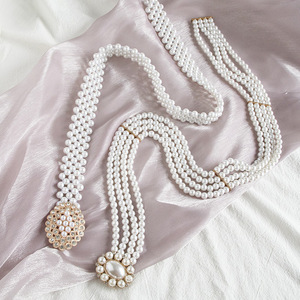 <span class=keywords><strong>Ceinture</strong></span> élastique en perles de 3,5 cm de large <span class=keywords><strong>pour</strong></span> femmes, 4 rangées de perles, <span class=keywords><strong>ceinture</strong></span> extensible élégante avec boucle en strass, <span class=keywords><strong>ceinture</strong></span> décorative <span class=keywords><strong>pour</strong></span> <span class=keywords><strong>robe</strong></span> - Product Image 2