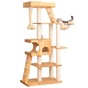 <span class=keywords><strong>Tour</strong></span> à chat en bois <span class=keywords><strong>de</strong></span> luxe avec panier en osier, bol en acrylique, grattoir, meubles - pour décorations d'Halloween - Product Image 1