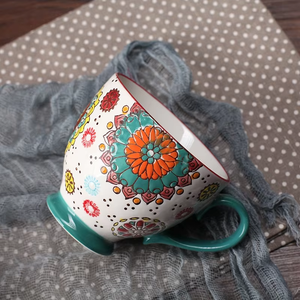 Tasse à café et à thé en céramique de style européen de 10 oz avec un motif de fleurs mignon en porcelaine pour les cadeaux d'affaires ou Noël - Product Image 2