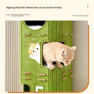 สินค้าใหม่ <span class=keywords><strong>คอน</strong></span><span class=keywords><strong>โด</strong></span>แมวหรู 2 ชั้น ปรับระดับความสูงได้ ทำจากวัสดุผ้าสักหลาดสีเขียว พร้อมเสาข่วนและโครงปีนป่ายสำหรับแมว บรรจุในกล่อง - Product Image 5