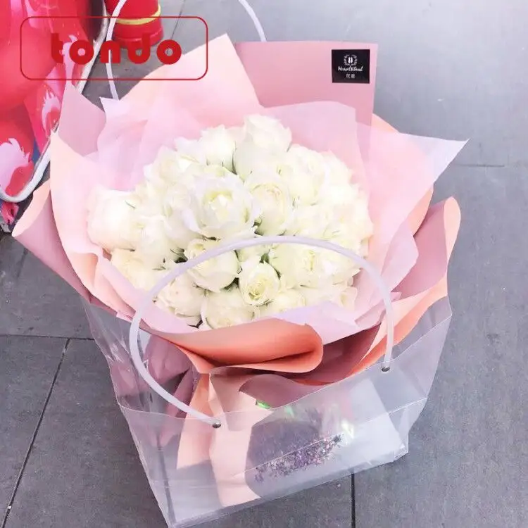 Tondo Christmas Party Gift Box flower bouquet hand bag Clear PVC flower Bag