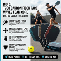 Vente en gros de raquettes de pickleball Gen 5 Waves Foam Core approuvées par l'USAPA, allongées, en fibre de carbone Toray T700, 16 mm, haute rotation, raquette professionnelle