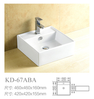KD-67ABB Lavabo carré en céramique fait main de Chaozhou à poser, à trou unique, pour salle de bain et buanderie