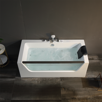 Baignoire Jacuzzi rectangulaire autoportante en acrylique blanc de grande taille pour hôtel, avec massage par remous et paroi en verre, pour salle de bain intérieure