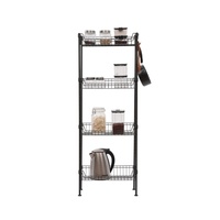 Étagère de rangement de cuisine à 4 niveaux en métal noir thermolaqué avec paniers et crochets – Fournisseur d'usine