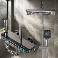 Set Shower Keramik Digital Display dengan Tombol Piano Poles, Tuas Tunggal, Semprotan Hujan Lembut, Keran Termostatik, Pemasangan di Dinding, untuk Villa