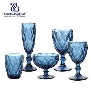 wholesale 11oz solid colored wine glass goblet blue pressed stemware blue stemware big glass goblet for restaurant
