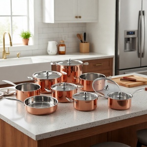 14 Stück 3-fach Kupfer gerade geschnittene Kochgeschirr Set Induktion töpfe und Pfanne für die Küche zu Hause - Product Image 1