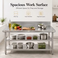 Table de préparation alimentaire en acier inoxydable avec crédence et double étagère inférieure pour chaîne de cafés, ODM disponible