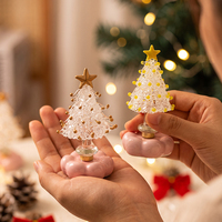 Sapin de Noël miniature rotatif en verre de style Murano fait main, arbre de Noël en cristal tournant, cadeau de Noël, décoration de table