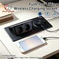 Prise de courant escamotable EU Schuko 15W avec charge sans fil USB-C USB-A, prise de bureau encastrée en aluminium pour table de conférence et bureau