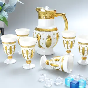 Wholesale 7pcs gold with white glass drinking set glass tumbler jug Pitcher Set With Lid Drinking Set