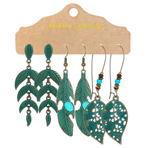 Fashion Jewelry Bohemian <b>Drop</b> Earrings Alloy Plant Design Women's Dangle Earrings Set Antique <b>Bronze</b> Plated - Product Image 2