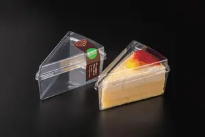 Contenedor de plástico PET súper transparente para sándwich de pastel de queso Mini caja de plástico transparente contenedor de rebanadas de pastel de panadería individual
