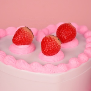 Vintage Style Pink White Heart Shaped Cherry Fake Cake Jewelry <b>Box</b> Mirror Simulation Strawberry Cake Plastic Cream Decoration - Product Image 5