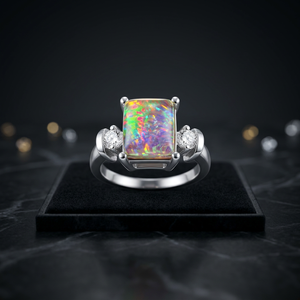 High Quality Rhodium Plated Rainbow Fire <b>Opal</b> <b>Rings</b> for Women Nickel Free Wedding & Party Jewelry - Product Image 2