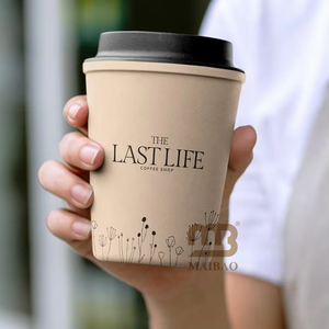 Vaso de Papel Kraft Desechable de Doble Pared para Café para Llevar, Compostable, Ecológico, con Logotipo Personalizado, 8oz, con Tapa - Product Image 1