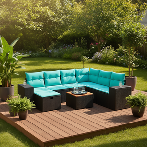 Ensemble de canapés de patio en polyrotin noir, 8 pièces, avec coussins, meubles d'extérieur, style contemporain, pour 8 personnes - Product Image 2