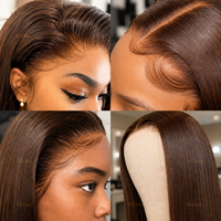 Perruque de cheveux humains vierges brésiliens 13x4, dentelle HD transparente, cuticules alignées, ondulations profondes, sans colle, brun chocolat, longue, bouclée, non traitée