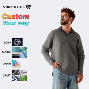 Polo de manga larga con cuello en V Retro americano nuevo de primavera personalizado 2025 diseño de alta calidad sudadera de algodón 100% Polo cuello levantado - Product Image 1