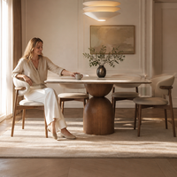 Ensemble de salle à manger en dalle de pierre de style nordique : Décoration intérieure moderne et minimaliste avec une touche rétro, table à manger rectangulaire en bois de frêne massif