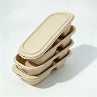 Échantillon gratuit Boîte à lunch en bagasse jetable avec couvercle Emballage à emporter biodégradable pour les fêtes