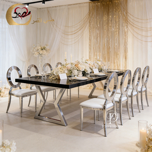 Luxury Wedding Stainless Steel Base MDF Top Contemporary Design Customizable Rectangle Shape Dinner <b>Table</b> Hotel Home Furniture - Product Image 5