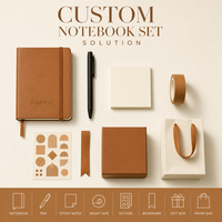 Carnet de notes A6 personnalisé en cuir végétalien rigide, ligné, avec logo gaufré à sec, élastique et poche arrière pour mémos quotidiens