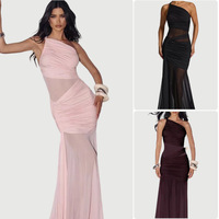 Robe de soirée asymétrique en maille froncée pour femme |   Agent d'approvisionnement FTS 1688 pour robes de cérémonie, approvisionnement en Chine, entrepôt de 30 jours